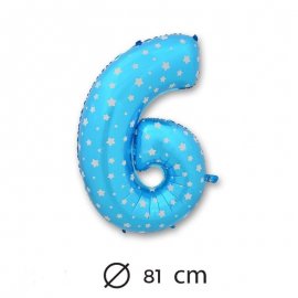 Globo Número 6 Foil Azul con Estrella 81 cm