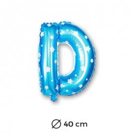 Globo Letra D Foil en Azul con Estrellas 40 cm