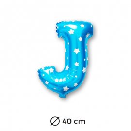 Globo Letra J Foil en Azul con Estrellas 40 cm