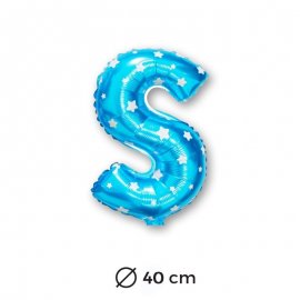 Globo Letra S Foil en Azul con Estrellas 40 cm