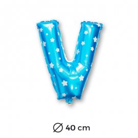 Globo Letra V Foil en Azul con Estrellas 40 cm