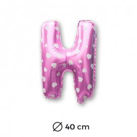 Globo Letra H Foil en Rosa con Corazones 40 cm