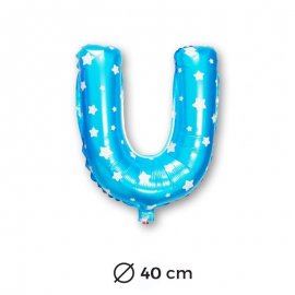 Globo Letra U Foil en Azul con Estrellas 40 cm