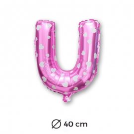 Globo Letra U Foil en Rosa con Corazones 40 cm