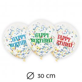 6 Globos con Confeti Happy Birthday