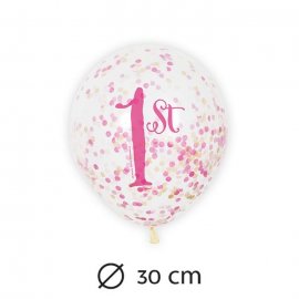 6 Globos con Confeti Primer Año Niña