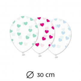 6 Globos Transparentes con Corazones 30 cm